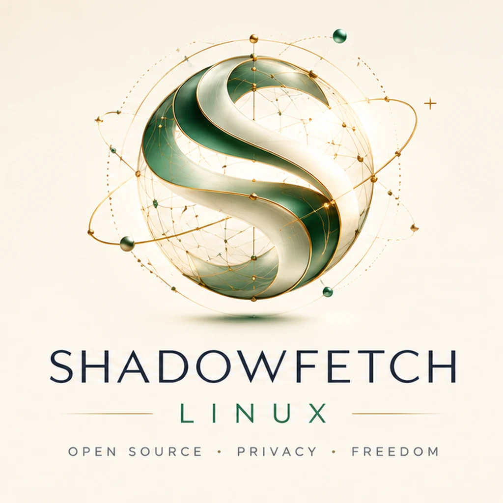 Shadowfetch Linux official lockup: green and gold sphere S above the words Shadowfetch Linux.