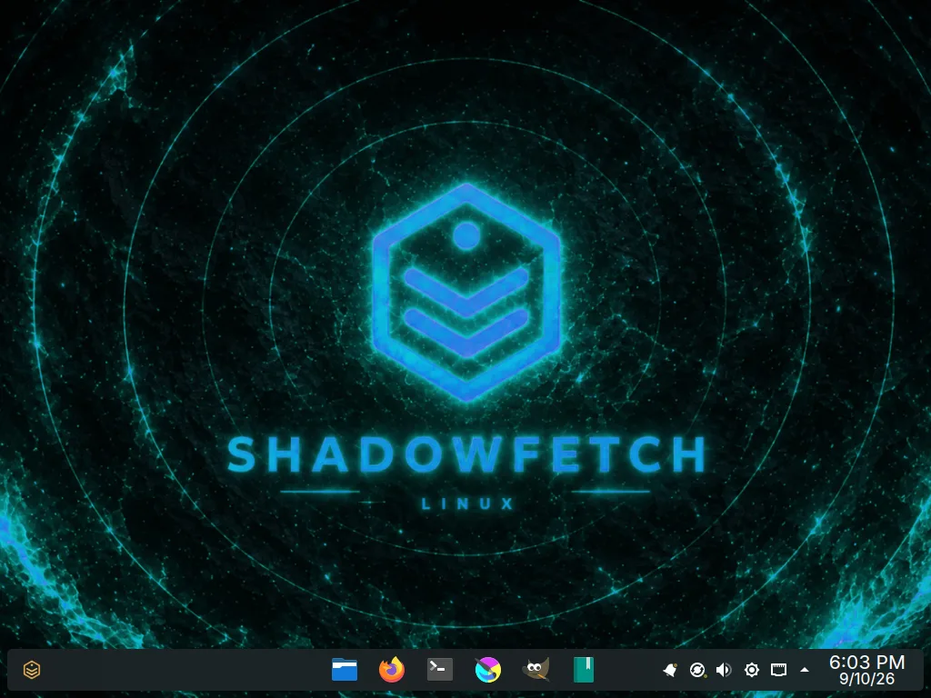 Ice desktop first-run setup on Shadowfetch Linux 4.1.